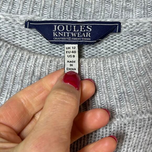 Joules Gray Penny Floral Embroidery Pullover Sweater Size 8 Crew Wool Blend - Picture 5 of 10